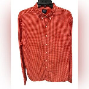 Reed Edward’s Men’s Orange & White Plaid Long Sleeve Button Down Shirt - Large